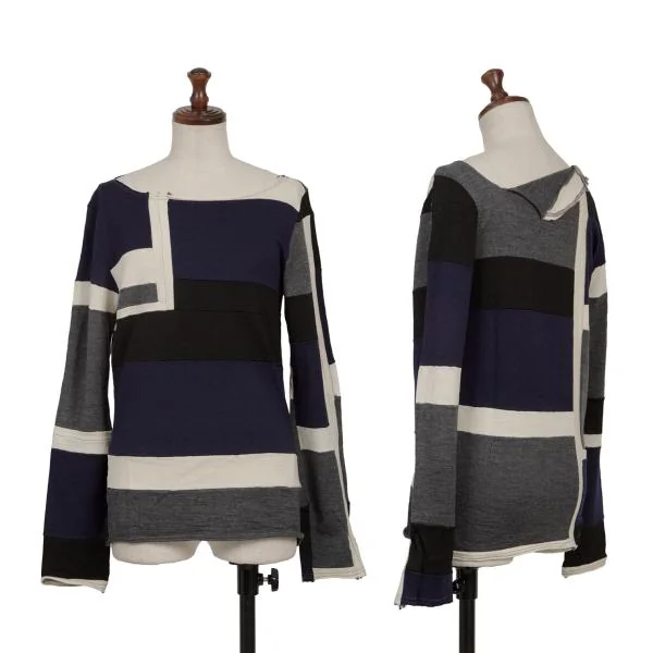 COMME des GARCONS Patch Work Design Knit Top Navy,Multi-Color S-M K-154325_001