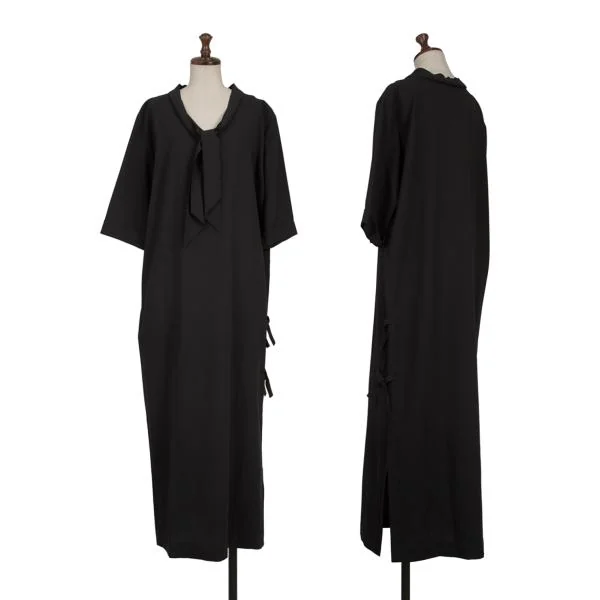 ヨウジヤマモト ファムYohji Yamamoto FEMME ウールギャバストラップデザイン半袖ワンピース 黒S K-154355_001