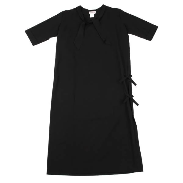 ヨウジヤマモト ファムYohji Yamamoto FEMME ウールギャバストラップデザイン半袖ワンピース 黒S K-154355_002