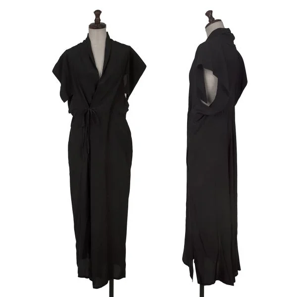 Yohji Yamamoto FEMME Silk Open Neck Dress Black M K-154356_001