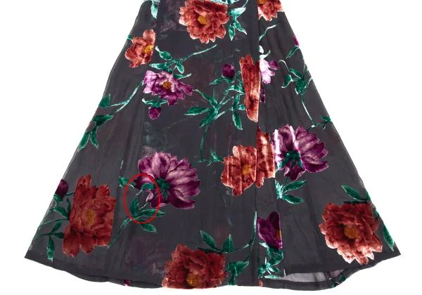 ヨウジヤマモト ファムYohji Yamamoto FEMME ベロアフローラルプリントシルクシースルースカート グレー赤S K-154361_005