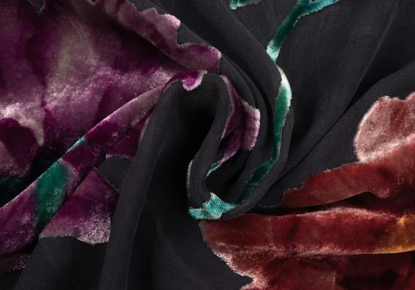 ヨウジヤマモト ファムYohji Yamamoto FEMME ベロアフローラルプリントシルクシースルースカート グレー赤S K-154361_015