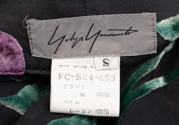 ヨウジヤマモト ファムYohji Yamamoto FEMME ベロアフローラルプリントシルクシースルースカート グレー赤S K-154361_017