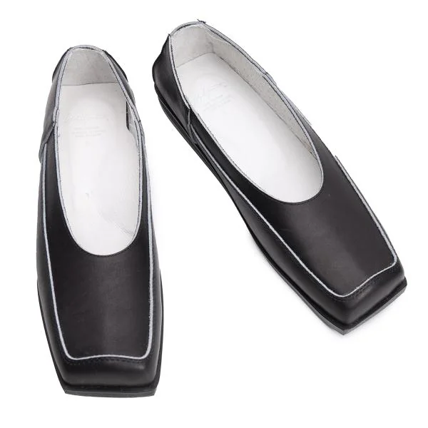 ヨウジヤマモト ファムYohji Yamamoto FEMME アウトシームスクエアレザーフラットシューズ