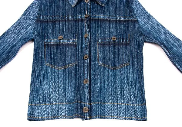 PLEATS PLEASE Denim Transfer Printed Pleats Shirt Jacket K-154378_009