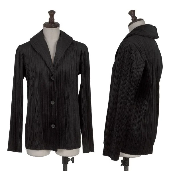 PLEATS PLEASE Velour Pleated Shawl Collar Jacket Black 3 K-154386_001