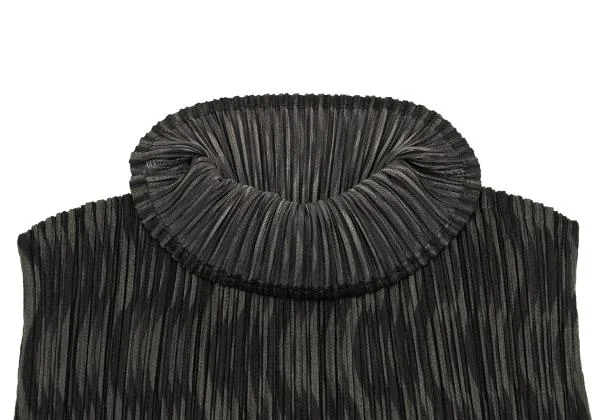 プリーツプリーズPLEATS PLEASE ウェーブストライププリントハイネックノースリーブトップス チャコール3 K-154410_004