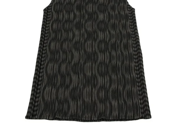 プリーツプリーズPLEATS PLEASE ウェーブストライププリントハイネックノースリーブトップス チャコール3 K-154410_006