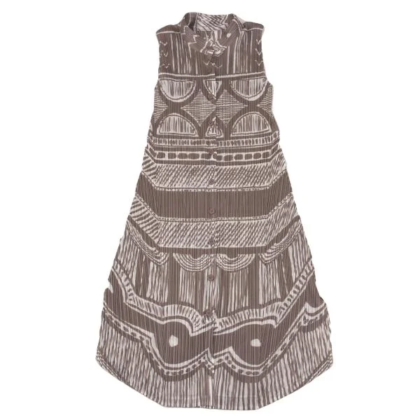PLEATS PLEASE Graphic Printed Pleats Sleeveless Shirt Dress K-154426_002