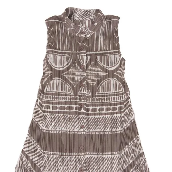 PLEATS PLEASE Graphic Printed Pleats Sleeveless Shirt Dress K-154426_003