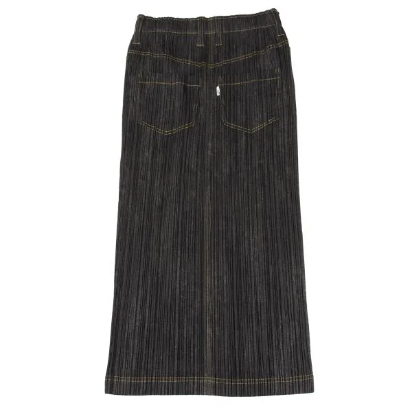 印象のデザイン プリーツプリーズPLEATS デニム転写プリントプリーツ PLEASE スカート