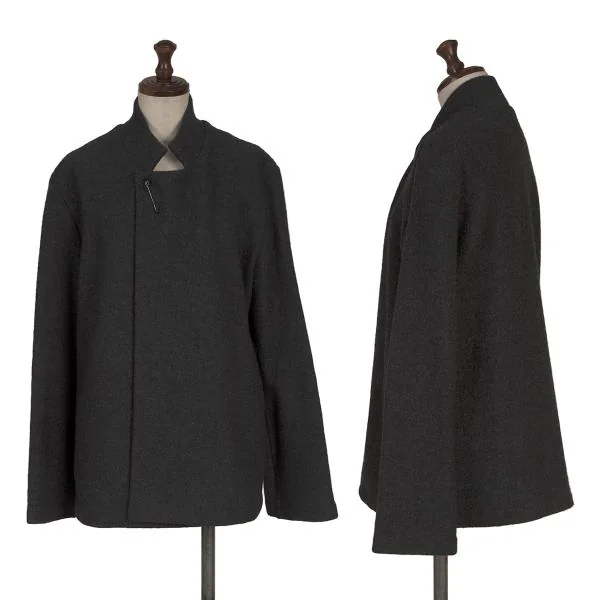 ヨウジヤマモト ノアールYohji Yamamoto NOIR フェルトウールピン留めスタンドカラージャケット チャコール3 K-154456_001