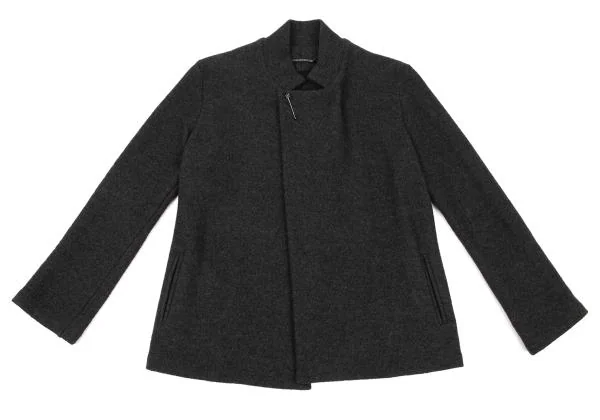 ヨウジヤマモト ノアールYohji Yamamoto NOIR フェルトウールピン留めスタンドカラージャケット チャコール3 K-154456_002
