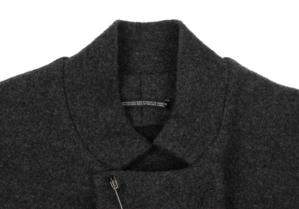 ヨウジヤマモト ノアールYohji Yamamoto NOIR フェルトウールピン留めスタンドカラージャケット チャコール3 K-154456_004