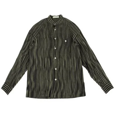 ISSEY MIYAKE MEN Pleated Stripe Band Collar Shirt