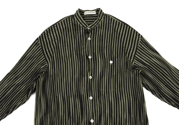ISSEY MIYAKE MEN Pleated Stripe Band Collar Shirt K-154483_002