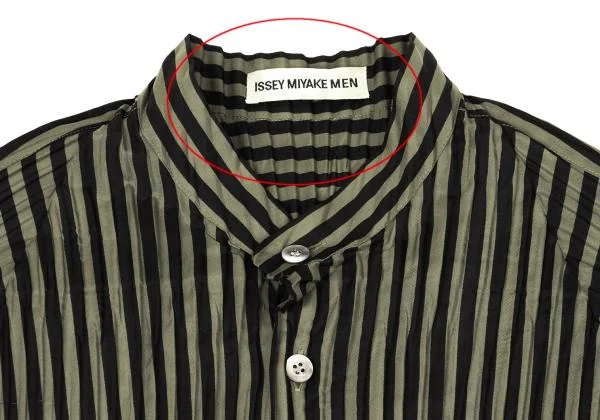 ISSEY MIYAKE MEN Pleated Stripe Band Collar Shirt K-154483_003
