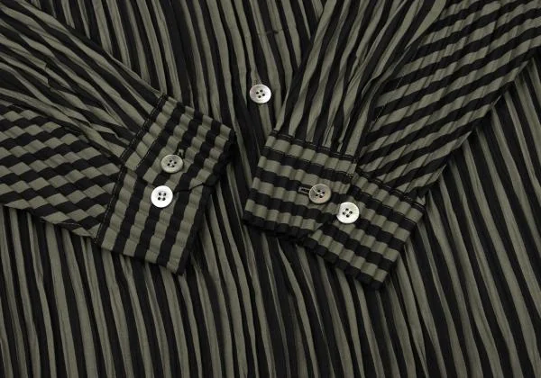 ISSEY MIYAKE MEN Pleated Stripe Band Collar Shirt K-154483_009