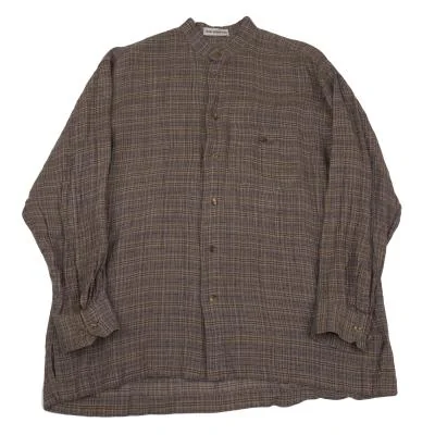 ISSEY MIYAKE MEN Linen Check Weave Band Collar Shirt