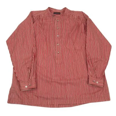ISSEY MIYAKE MEN Cotton Striped Band Collar Pullover Shirt