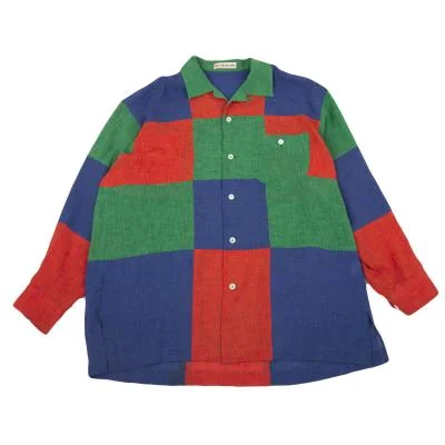 ISSEY MIYAKE MEN Multi Color Checked Open Collar Shirt