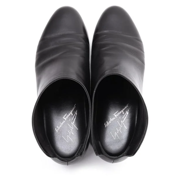 ヨウジヤマモト ファム×フェラガモ Salvatore Ferragamo for Yohji Yamamoto LUEUR レザーショートブーツ 黒6 1/2(24cm位) K-154571_008