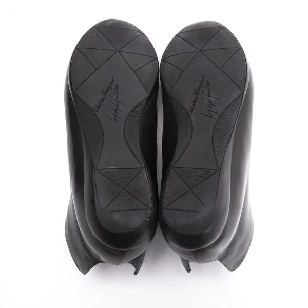 ヨウジヤマモト ファム×フェラガモ Salvatore Ferragamo for Yohji Yamamoto LUEUR レザーショートブーツ 黒6 1/2(24cm位) K-154571_011