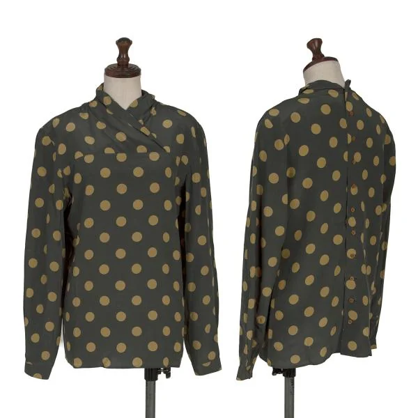 ジョルジオ アルマーニGIORGIO ARMANI シルクドットプリントカシュクールネックシャツ グレーマスタード38 K-154629_001