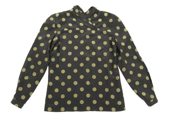 ジョルジオ アルマーニGIORGIO ARMANI シルクドットプリントカシュクールネックシャツ グレーマスタード38 K-154629_002