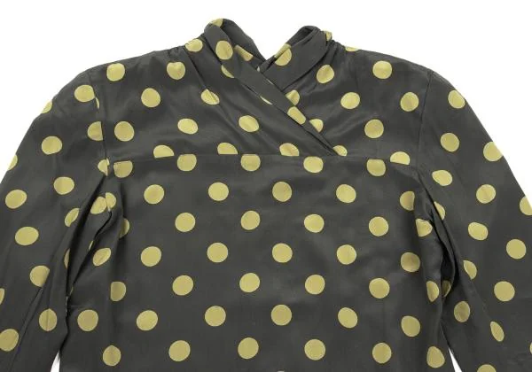 ジョルジオ アルマーニGIORGIO ARMANI シルクドットプリントカシュクールネックシャツ グレーマスタード38 K-154629_003