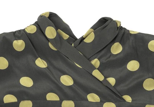 ジョルジオ アルマーニGIORGIO ARMANI シルクドットプリントカシュクールネックシャツ グレーマスタード38 K-154629_004