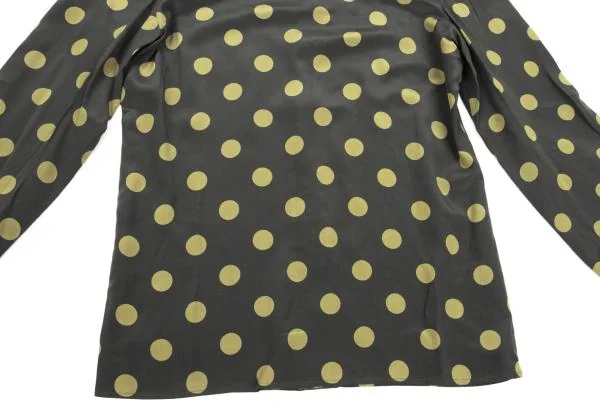 ジョルジオ アルマーニGIORGIO ARMANI シルクドットプリントカシュクールネックシャツ グレーマスタード38 K-154629_008