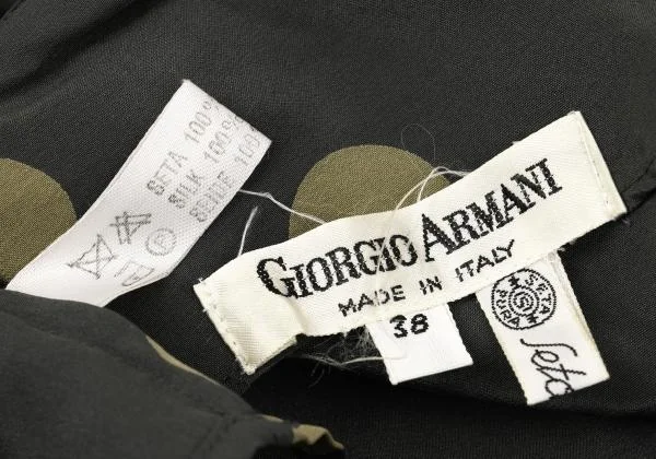 ジョルジオ アルマーニGIORGIO ARMANI シルクドットプリントカシュクールネックシャツ グレーマスタード38 K-154629_017