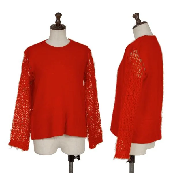 トリココムデギャルソンtricot COMME des GARCONS 袖かぎ編み切替ニット 赤M位 K-154845_001