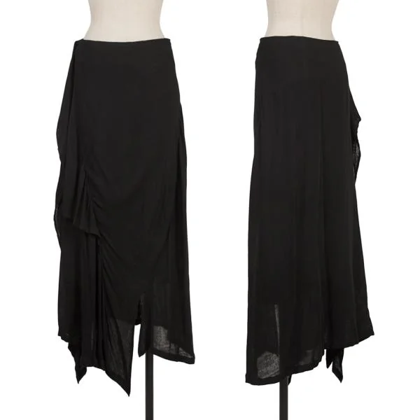 ヨウジヤマモト ファムYohji Yamamoto FEMME レーヨンサイドジップデザインラップスカート 黒1 K-154875_001