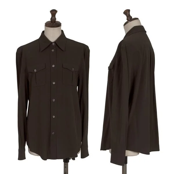プラダPRADA シルクストレッチブラウス 焦げ茶40 K-154948_001