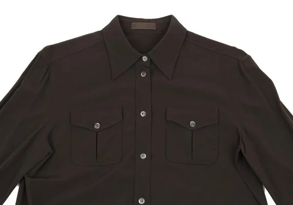 プラダPRADA シルクストレッチブラウス 焦げ茶40 K-154948_003