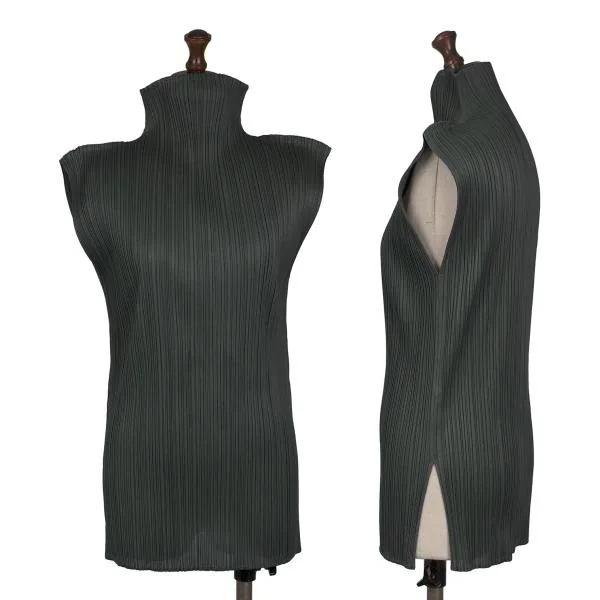 PLEATS PLEASE Pleated High Neck Sleeveless T-shirt Grey 3 K-155087_001