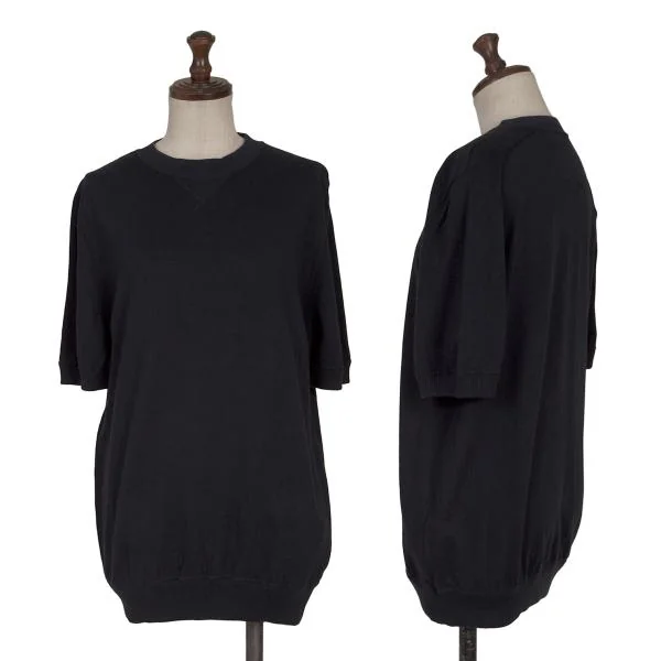 sacai Cashmere Blend Cotton Short Sleeve Knit Top Navy 1 K-155160_001