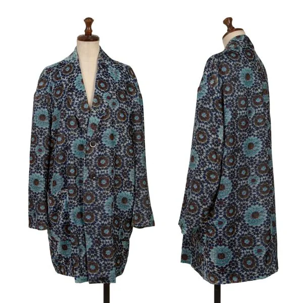 Y's Geometric Floral Velours Long Jacket Grey 2 K-155167_001
