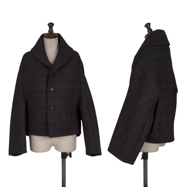JUNYA WATANABE COMME des GARCONS Wool Check Bonding Jacket Navy,Brown S K-155219_001