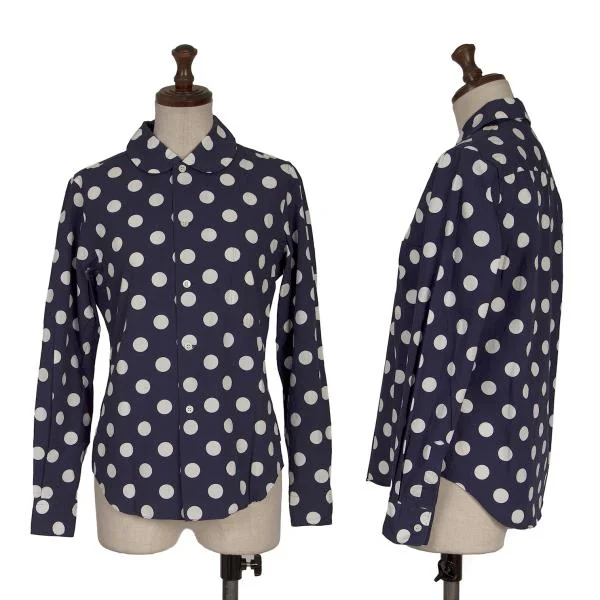 COMME des GARCONS Cotton Dot Round Collar Shirt Navy,White S K-155229_001