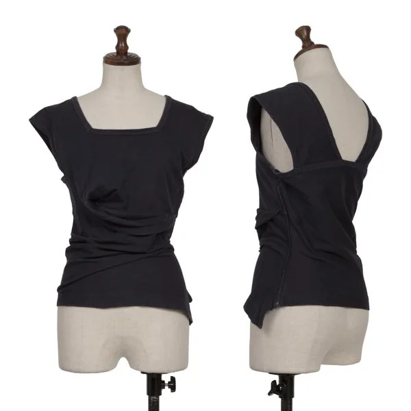 COMME des GARCONS Square-neck Draped Sleeveless Top Navy M K-155278_001
