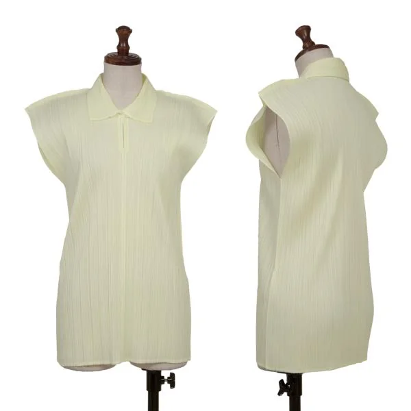 PLEATS PLEASE Pleated French Sleeve Top Ivory 4 K-155523_001