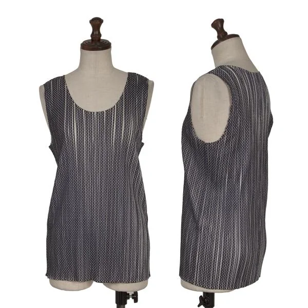 PLEATS PLEASE Pleated Pin Dot Tank Top Black,Ivory 4 K-155524_001
