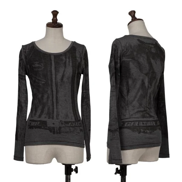 ジャンポールゴルチエ ファムJean Paul GAULTIER FEMME ウールポリかすれプリントカットソー グレー黒40 K-155665_001
