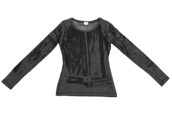 ジャンポールゴルチエ ファムJean Paul GAULTIER FEMME ウールポリかすれプリントカットソー グレー黒40 K-155665_002