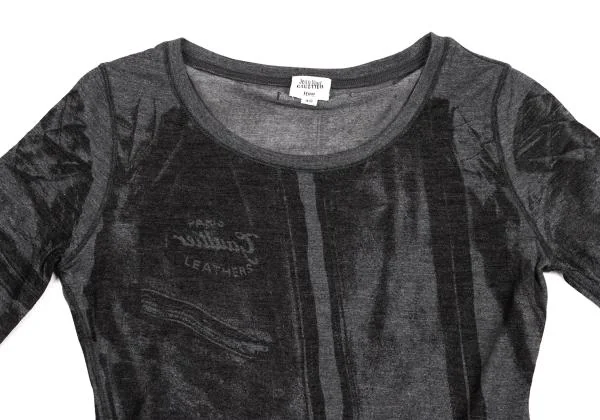 ジャンポールゴルチエ ファムJean Paul GAULTIER FEMME ウールポリかすれプリントカットソー グレー黒40 K-155665_003