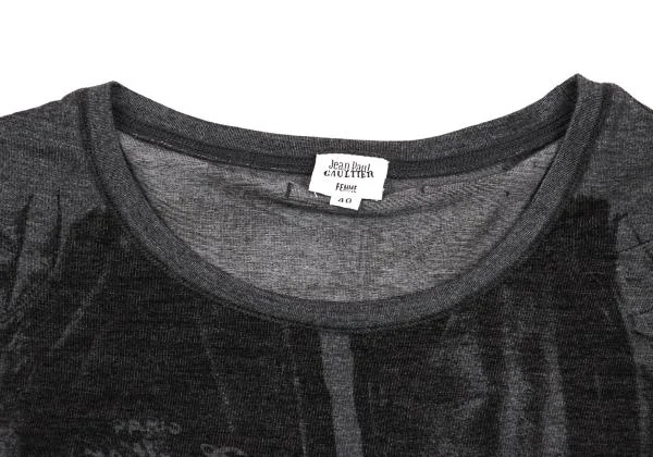 ジャンポールゴルチエ ファムJean Paul GAULTIER FEMME ウールポリかすれプリントカットソー グレー黒40 K-155665_004