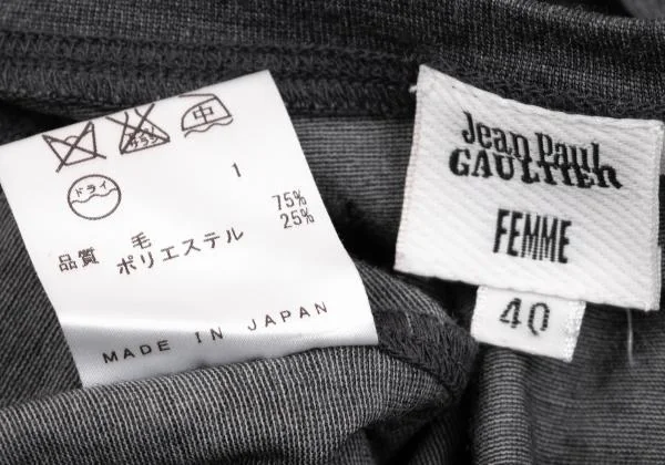 ジャンポールゴルチエ ファムJean Paul GAULTIER FEMME ウールポリかすれプリントカットソー グレー黒40 K-155665_016